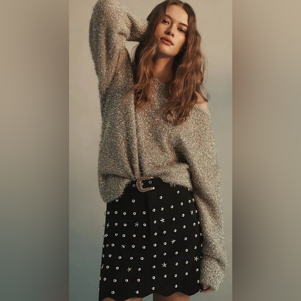 ANTHROPOLOGIE Studded Suede Mini Skirt